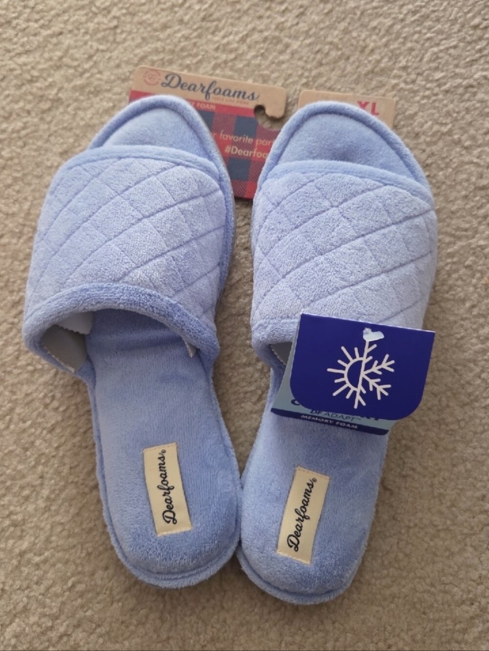 Dearfoams Light Blue Quilted Open-Toe Memory Foam Slippers SIZE: XL (11-12)
